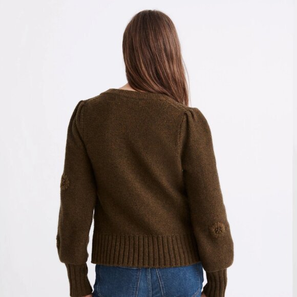 Madewell Embroidered Edencroft Pleat-Sleeve Cardigan Sweater - Picture 3 of 9